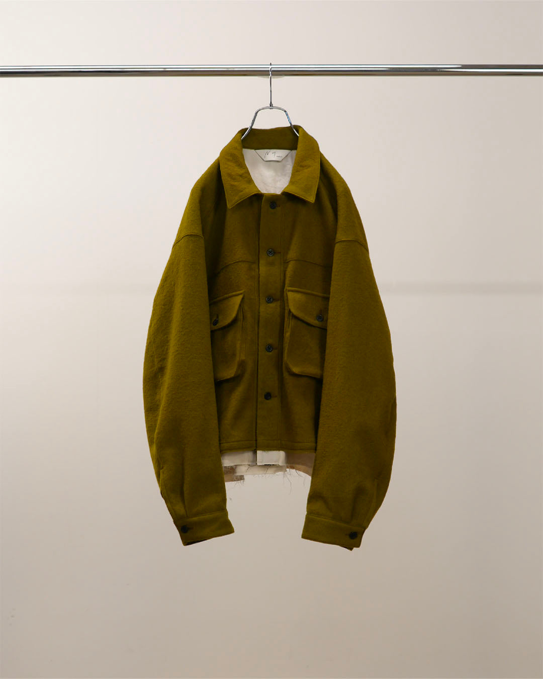 【ANCELLM】SHRINK WOOL LAYERING JACKET - OLIVE