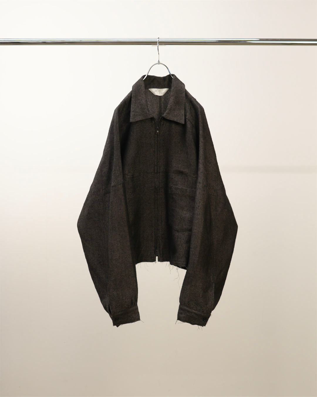 【ANCELLM】SHRINK WOOL SHORT ZIPUP SHIRT JACKET - BROWN