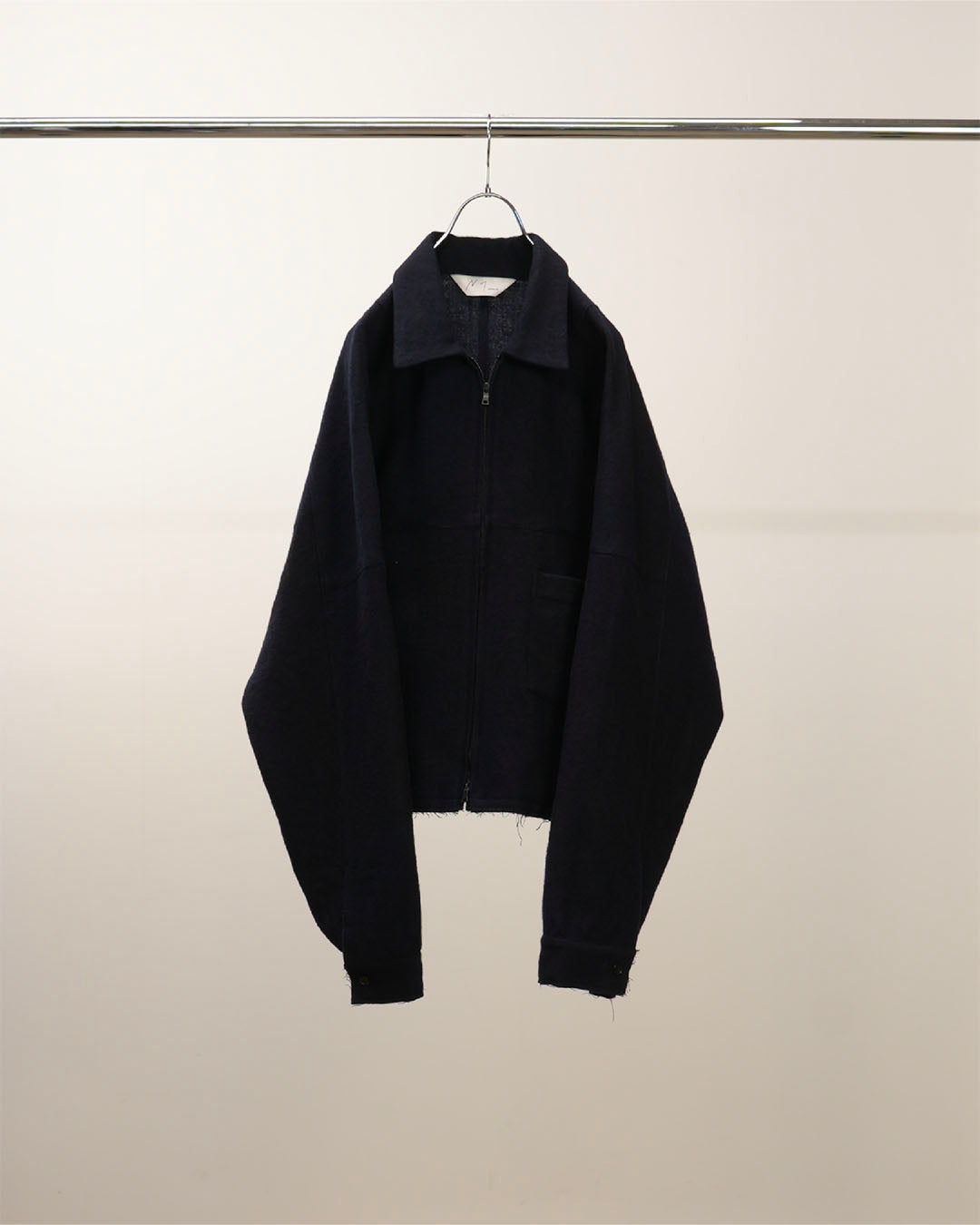 【ANCELLM】SHRINK WOOL SHORT ZIPUP SHIRT JACKET - NAVY