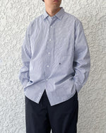 Load image into Gallery viewer, [NANAMICA] REGULAR COLLAR STRIPE WIND SHIRT - NAVY 
