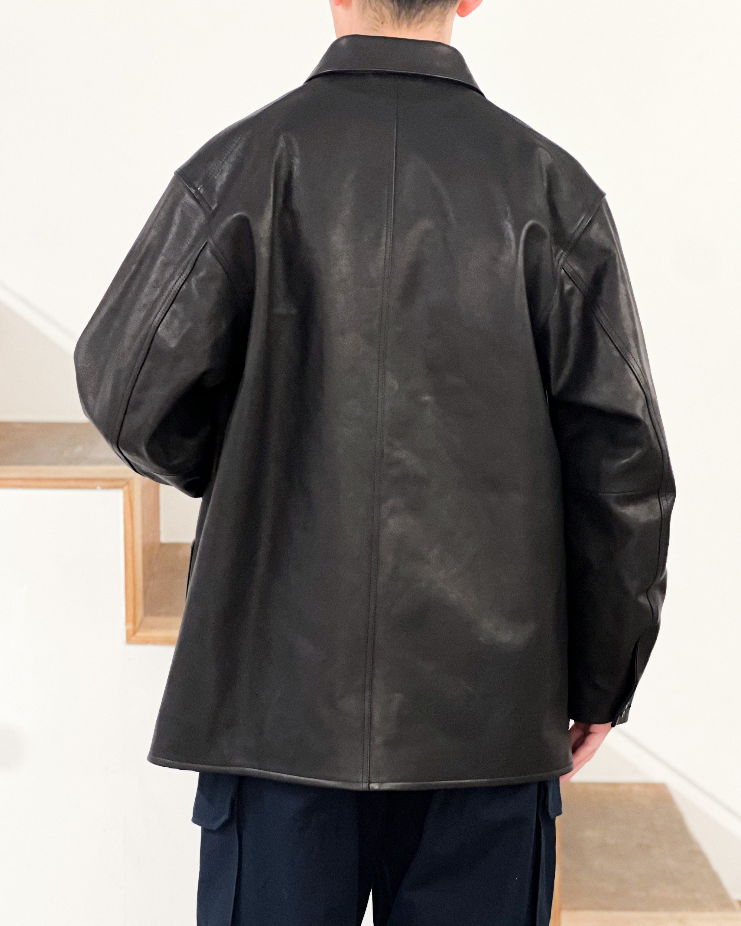 【blurhms】 LEATHER COVERALL - BLACK