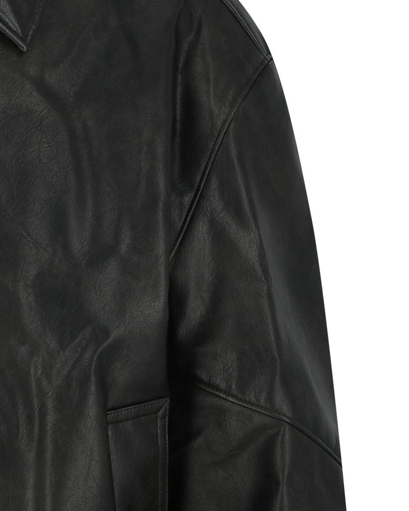 AMOMENTO】SYNTHETIC LEATHER BLOUSON - BLACK