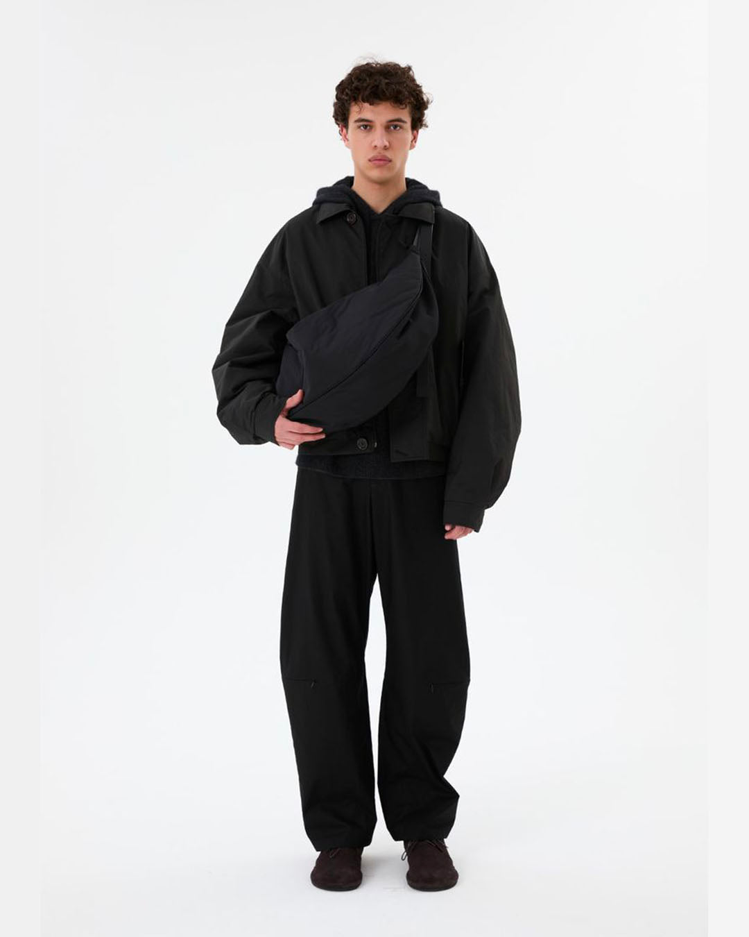 AMOMENTO】CURVED ZIP BANDING PANTS - BLACK