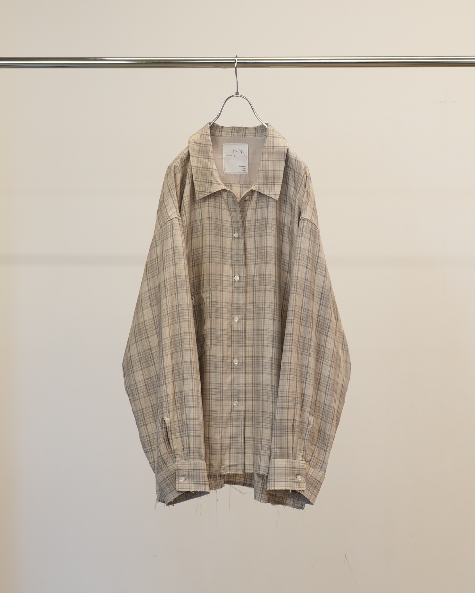 [ANCELLM] AGING RAYOM CHECK SHIRT - BEIGE