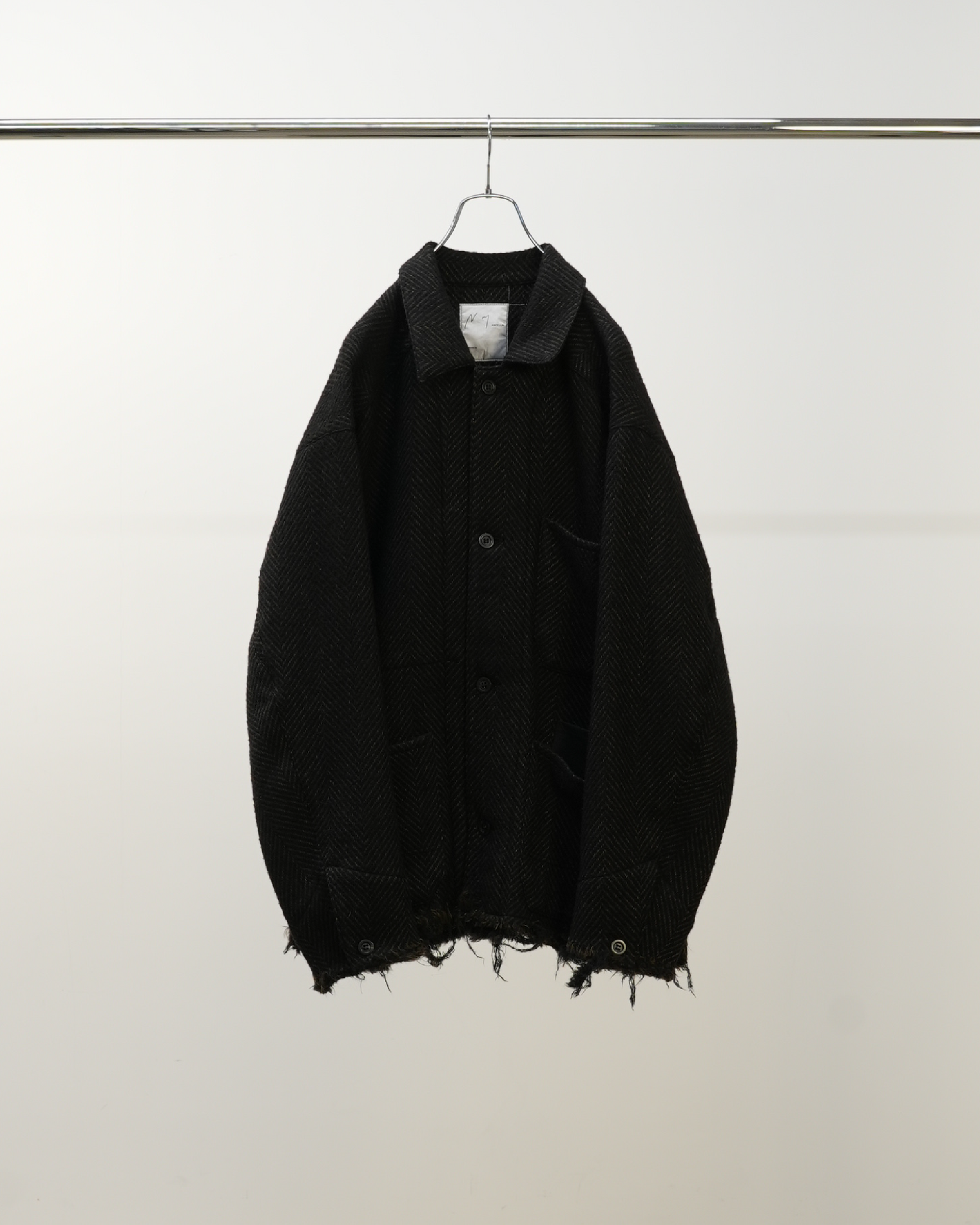 [ANCELLM] DAMAGE WOOL HERRINGBONE COVER ALL - BROWN×BLACK