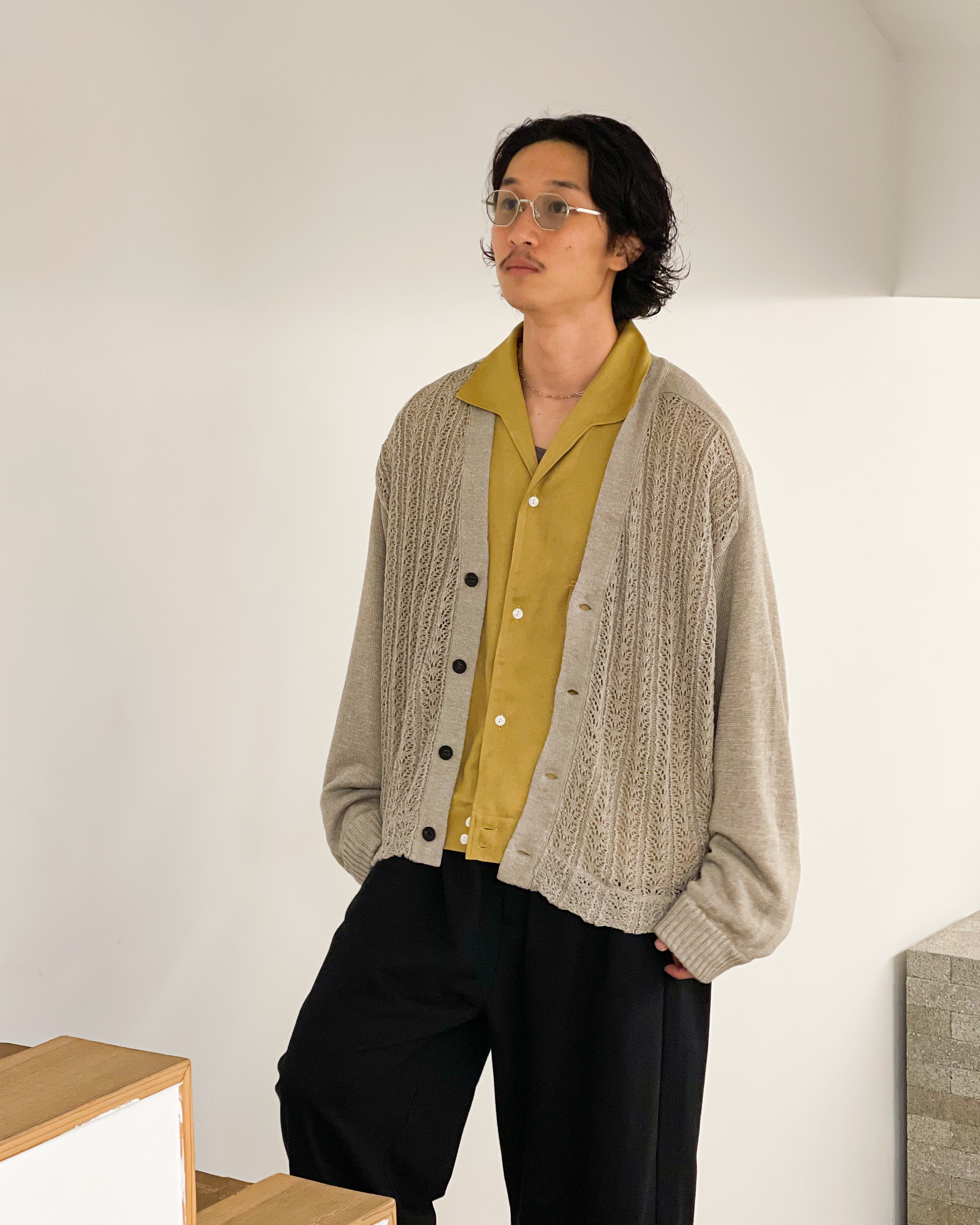 ANCELLM] VEGAN SUEDE OPEN COLLAR SHIRT - YELLOW