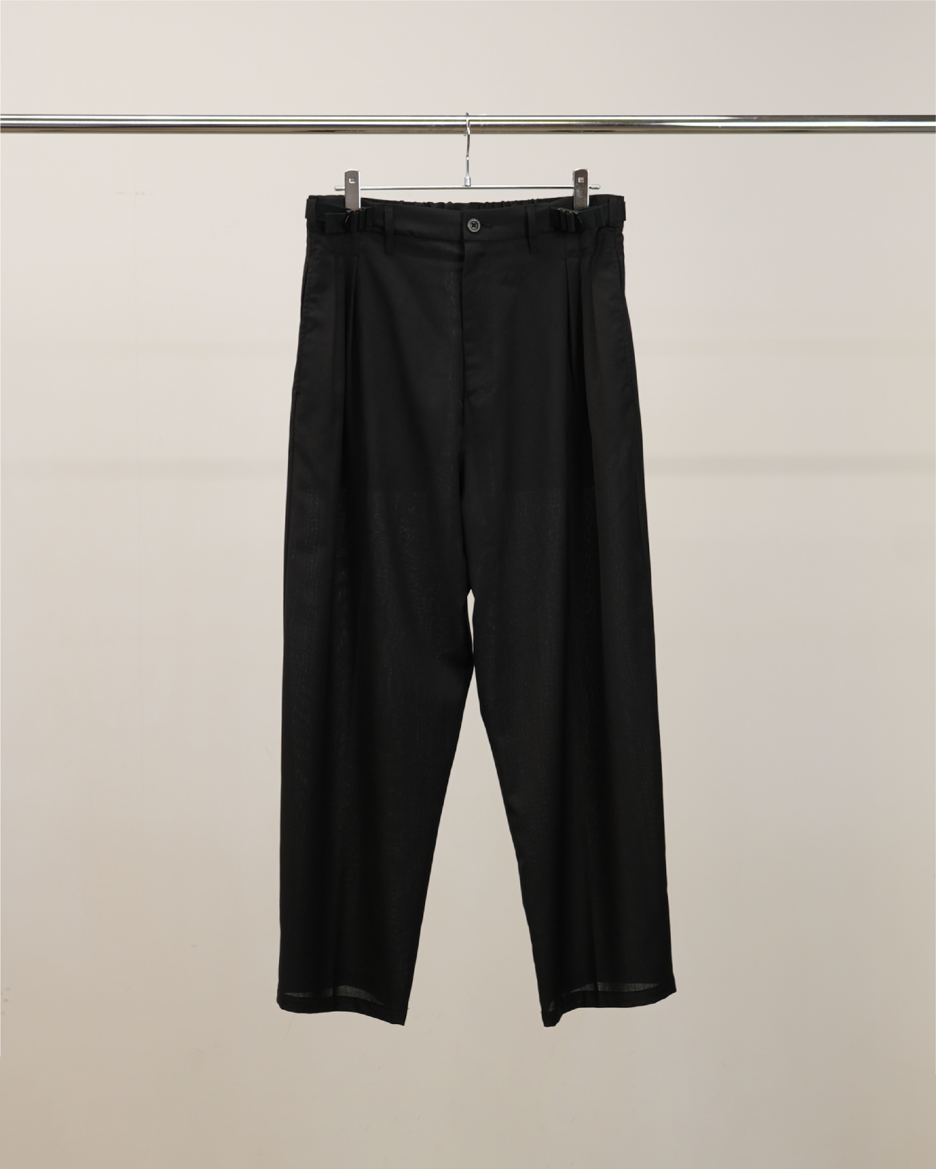 [ANCELLM]BELTED WOOL SLACKS - BLACK