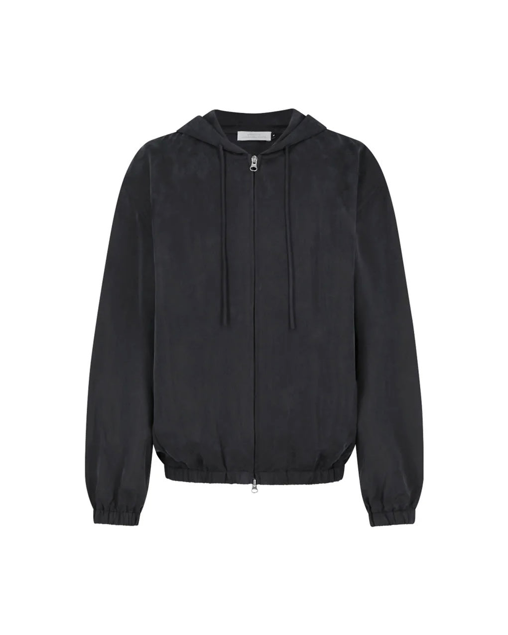 【AMOMENTO】CUPRO HOOD ZIP UP JUMPER - BLACK