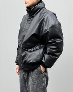 【EVISEN SKATEBOARDS】2-WAY COLLAR LEATHER DOWN JACKET - BLACK