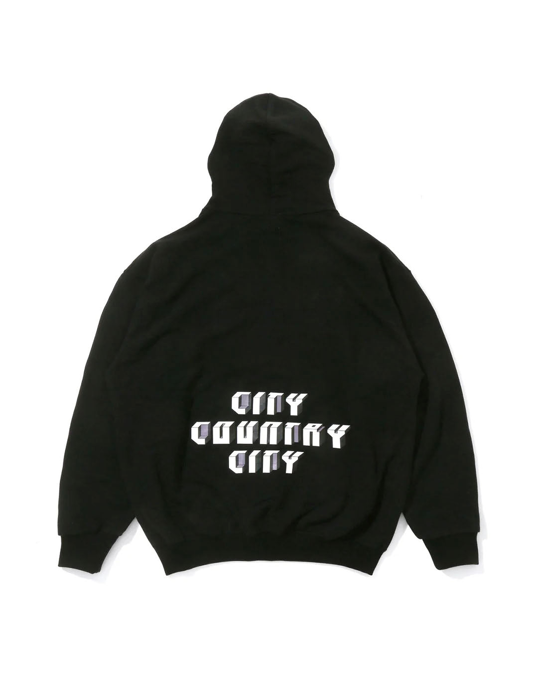 【CITY COUNTRY CITY】EMBROIDERED LOGO ZIP UP COTTON HOODIE - BLACK