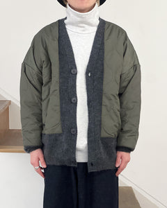 【SOFTHYPHEN】QUILTING MIX MOHAIR CARDIGAN - GRAY