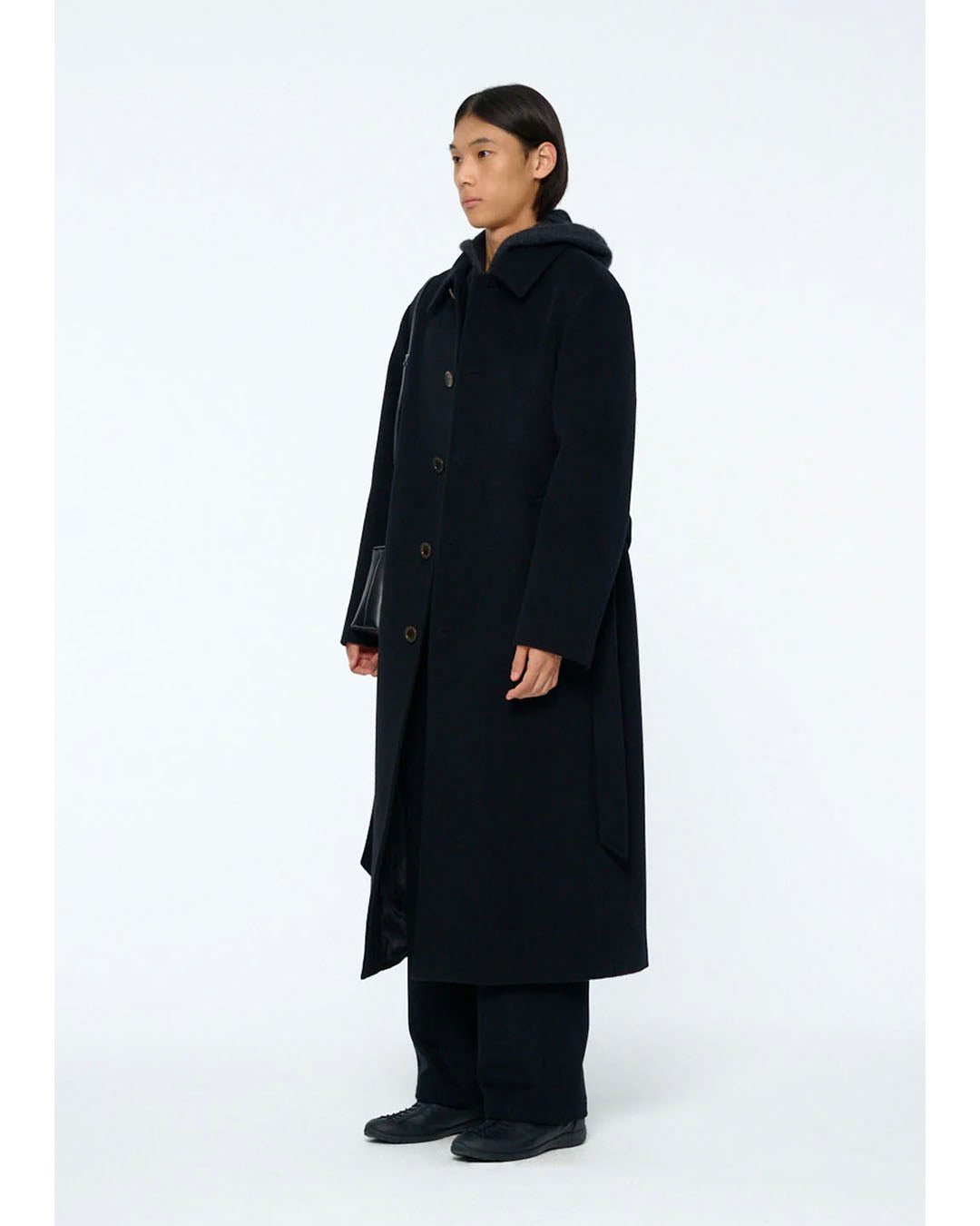 AMOMENTO】MENS SINGLE BREASTED LONG COAT - BLACK