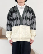 Load image into Gallery viewer, [SOFTHYPHEN] ARGYLE JACQUARD × CABLE KNIT CARDIGAN - MIX
