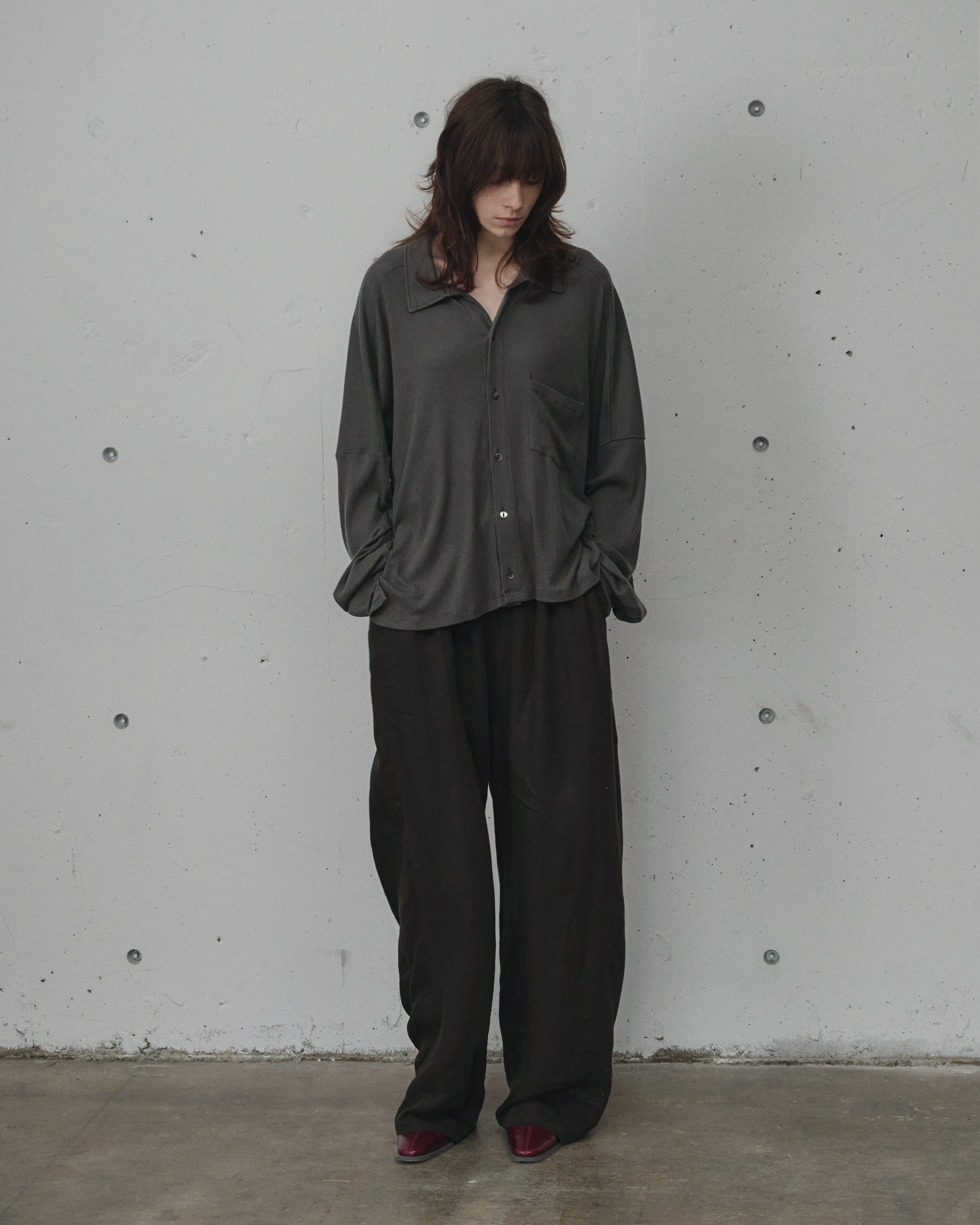 ANCELLM]CAS/SIL KIMONO KNIT SHIRT - GRAY