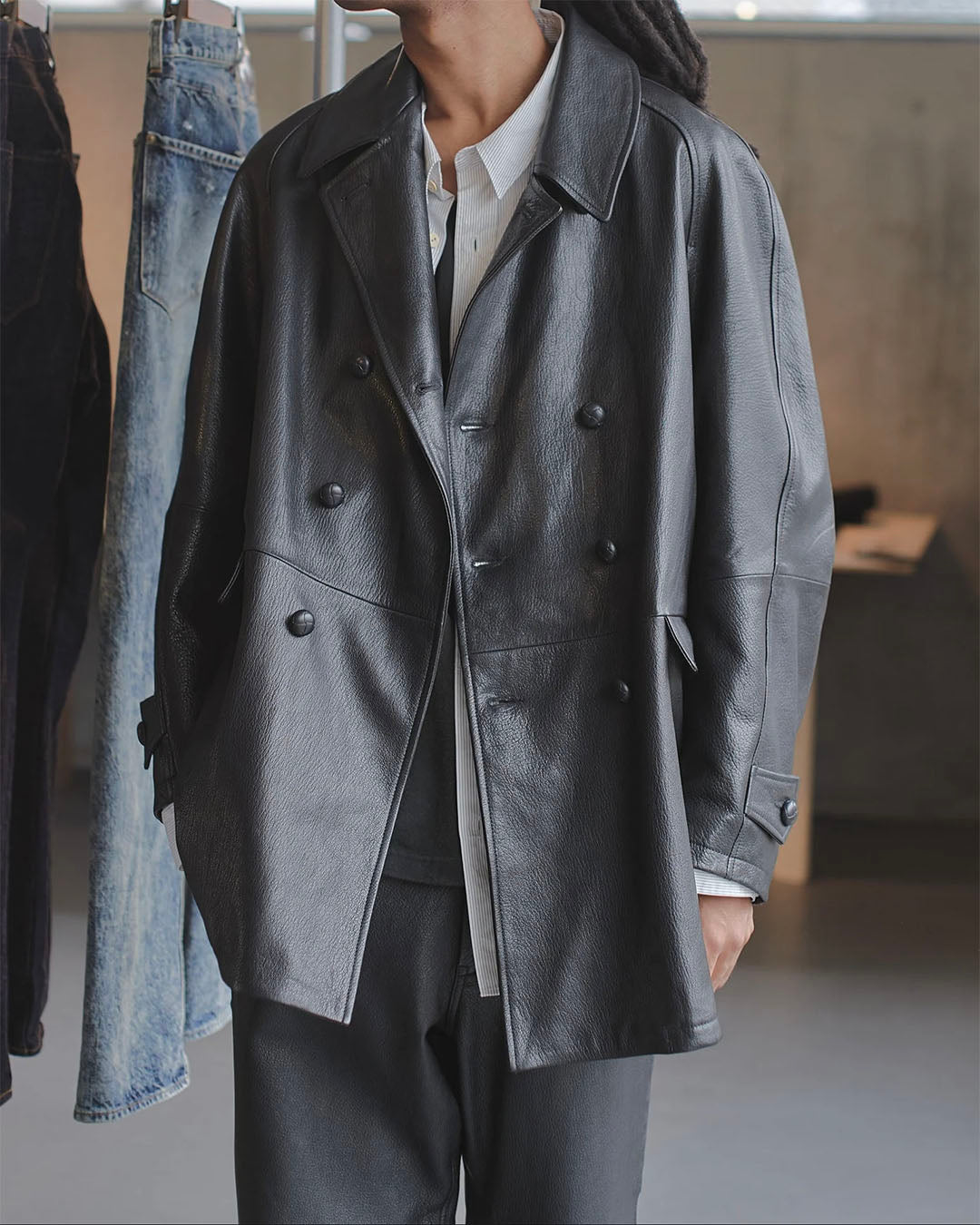 REFOMED] CCU LEATHER FORMAN COAT - BLACK