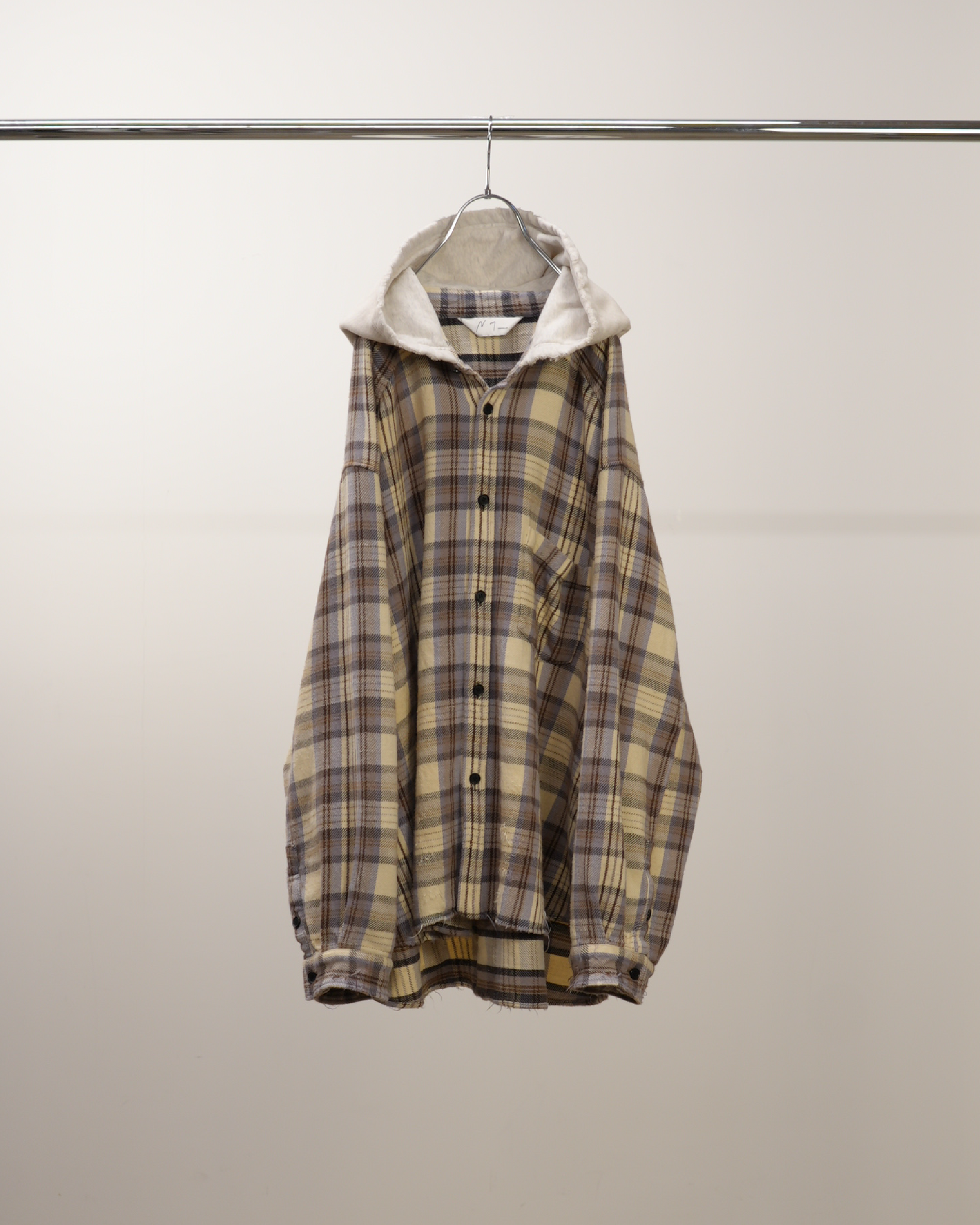 【ANCELLM】NEL CHECK HOODIE SHIRT - IVORY