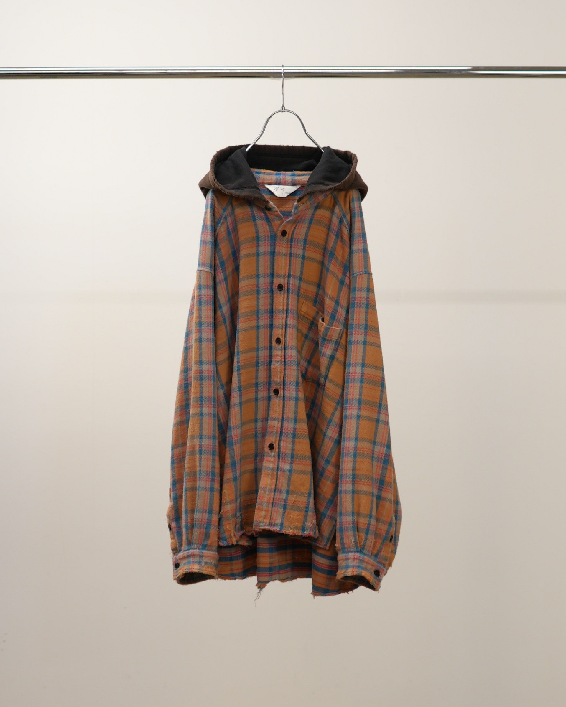 【ANCELLM】NEL CHECK HOODIE SHIRT - CAMEL