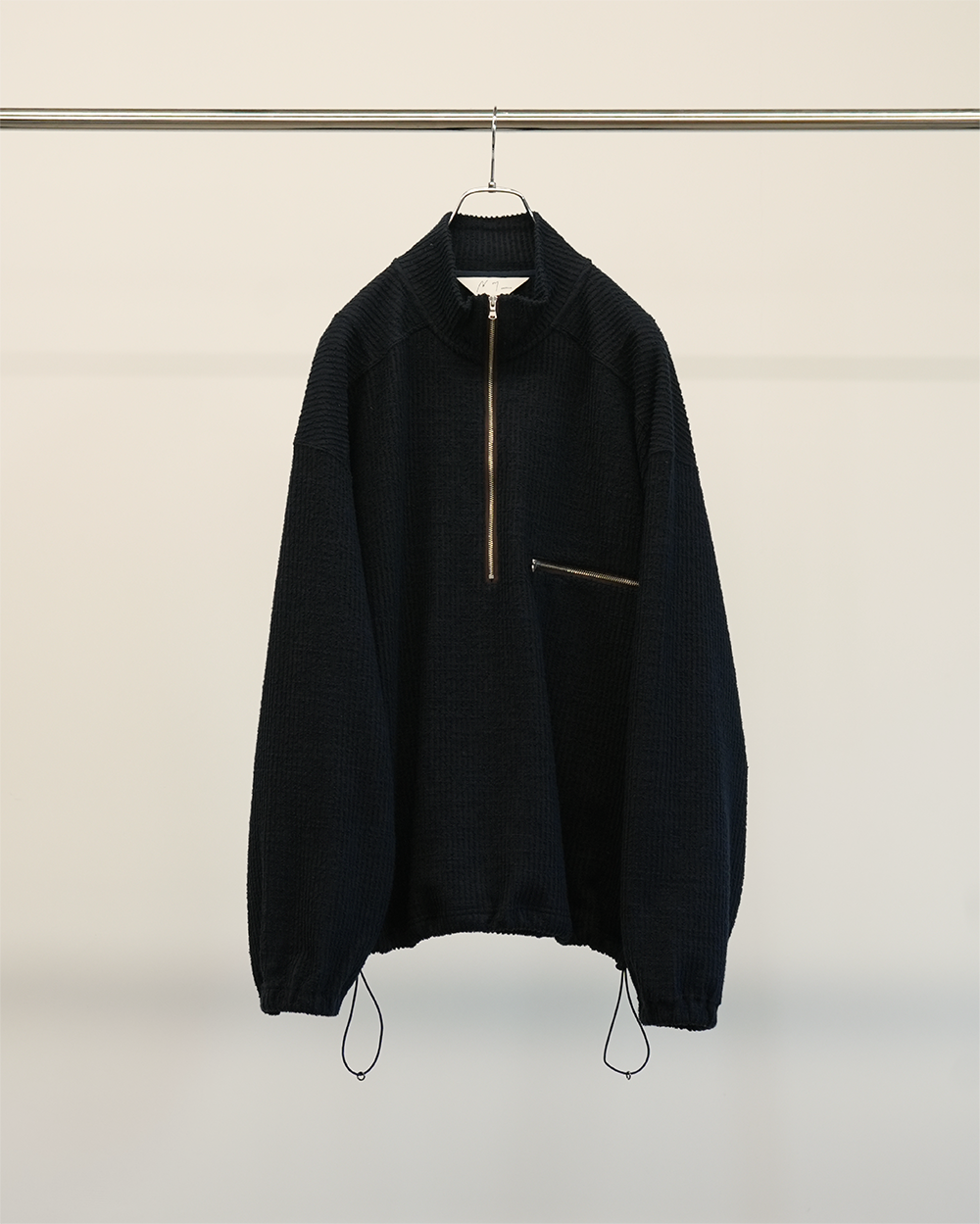 【ANCELLM】CUT STRIPE HALF ZIP PULL OVER SHIRT - NAVY