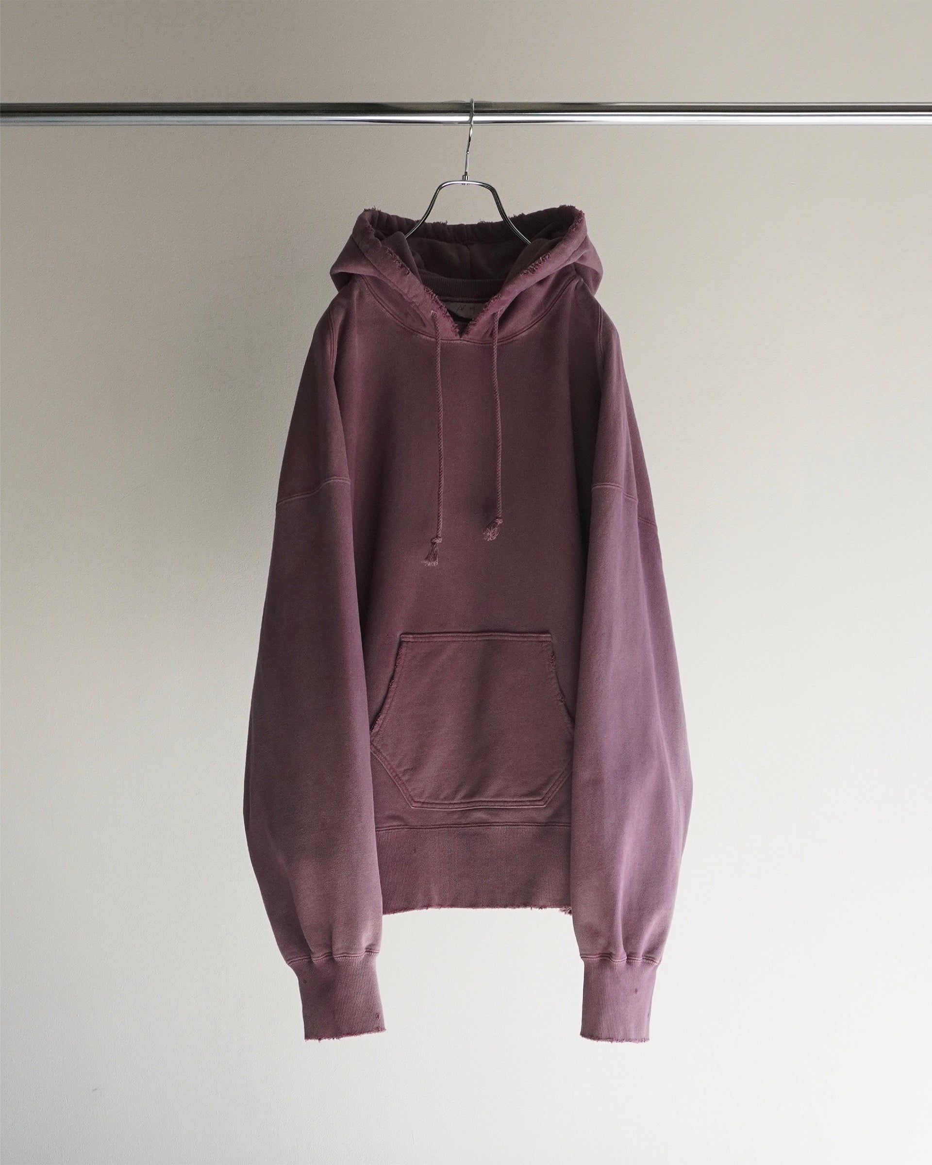 【ANCELLM】DYED DAMAGE HOODIE - CHERRY