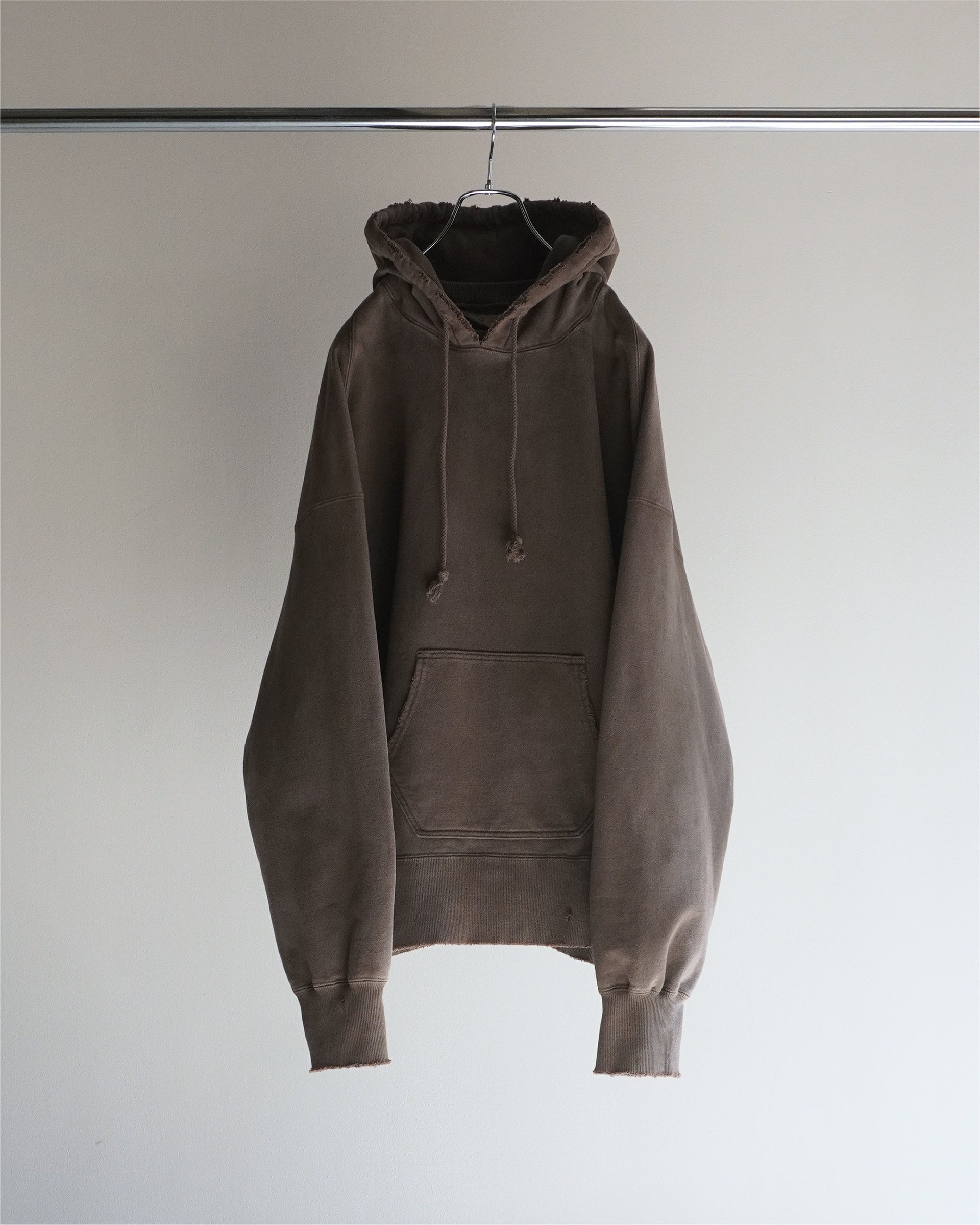 【ANCELLM】DYED DAMAGE HOODIE - CHACOLATE