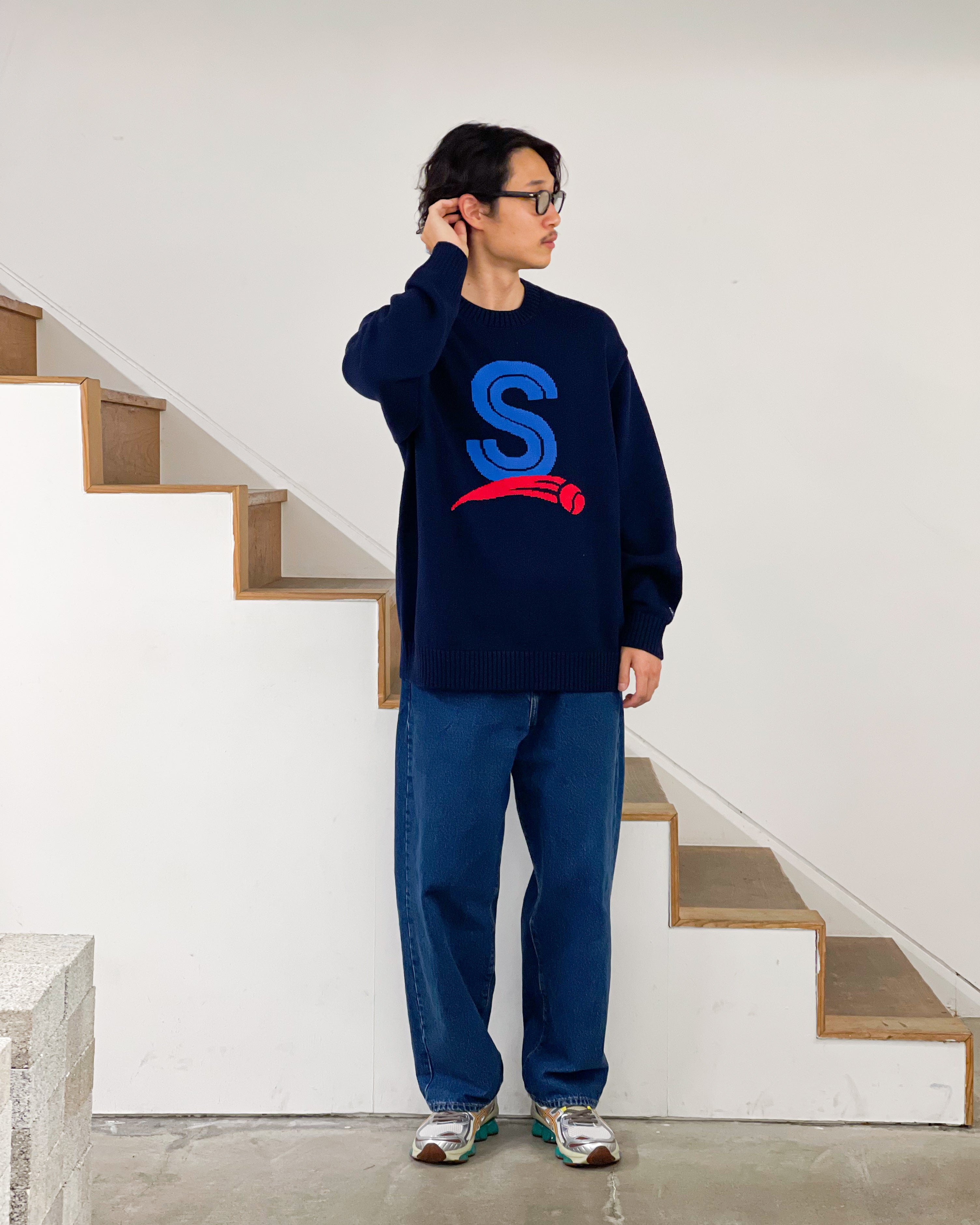 Setinn ネイビー ロゴ入り セーター スピック＆スパン Spick & Span 《WEB限定追加予約2》ロゴインターシャ