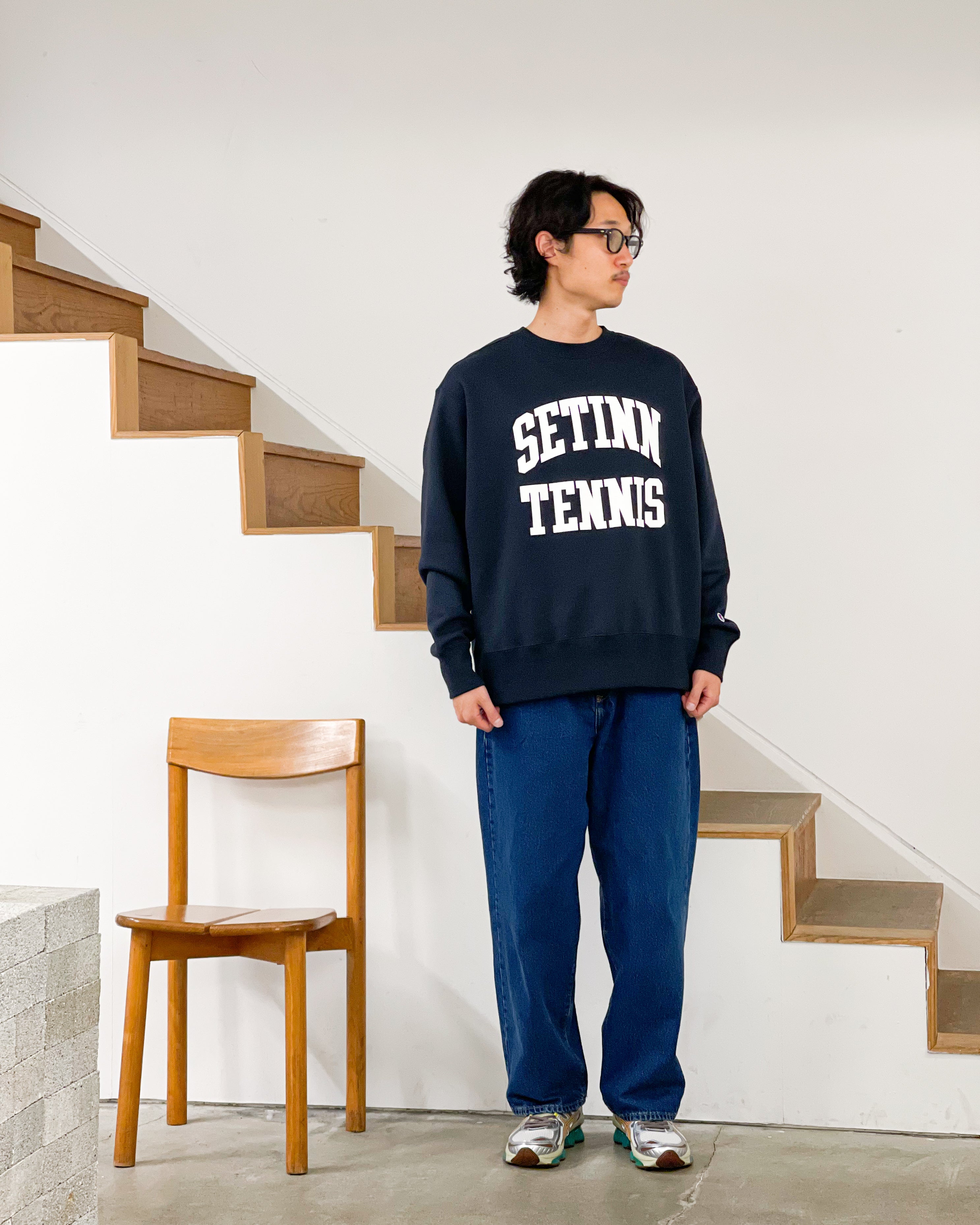 SETINN STN R.Crew Sweat ネイビー Mサイズ SETINN】Champion STN TENNIS CREW SWEAT - NAVY