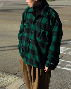 【REFOMED】GRANNY REPAIR WRIST PATCH WIDE CHECK SHIRT - GREEN ×BLACK