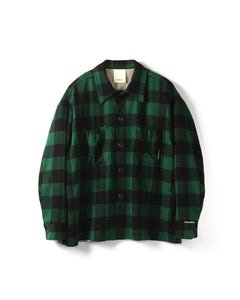 【REFOMED】GRANNY REPAIR WRIST PATCH WIDE CHECK SHIRT - GREEN ×BLACK