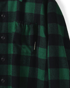 【REFOMED】GRANNY REPAIR WRIST PATCH WIDE CHECK SHIRT - GREEN ×BLACK