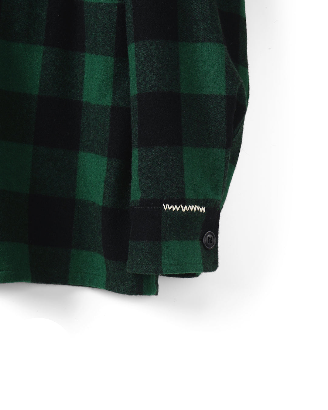 【REFOMED】GRANNY REPAIR WRIST PATCH WIDE CHECK SHIRT - GREEN ×BLACK