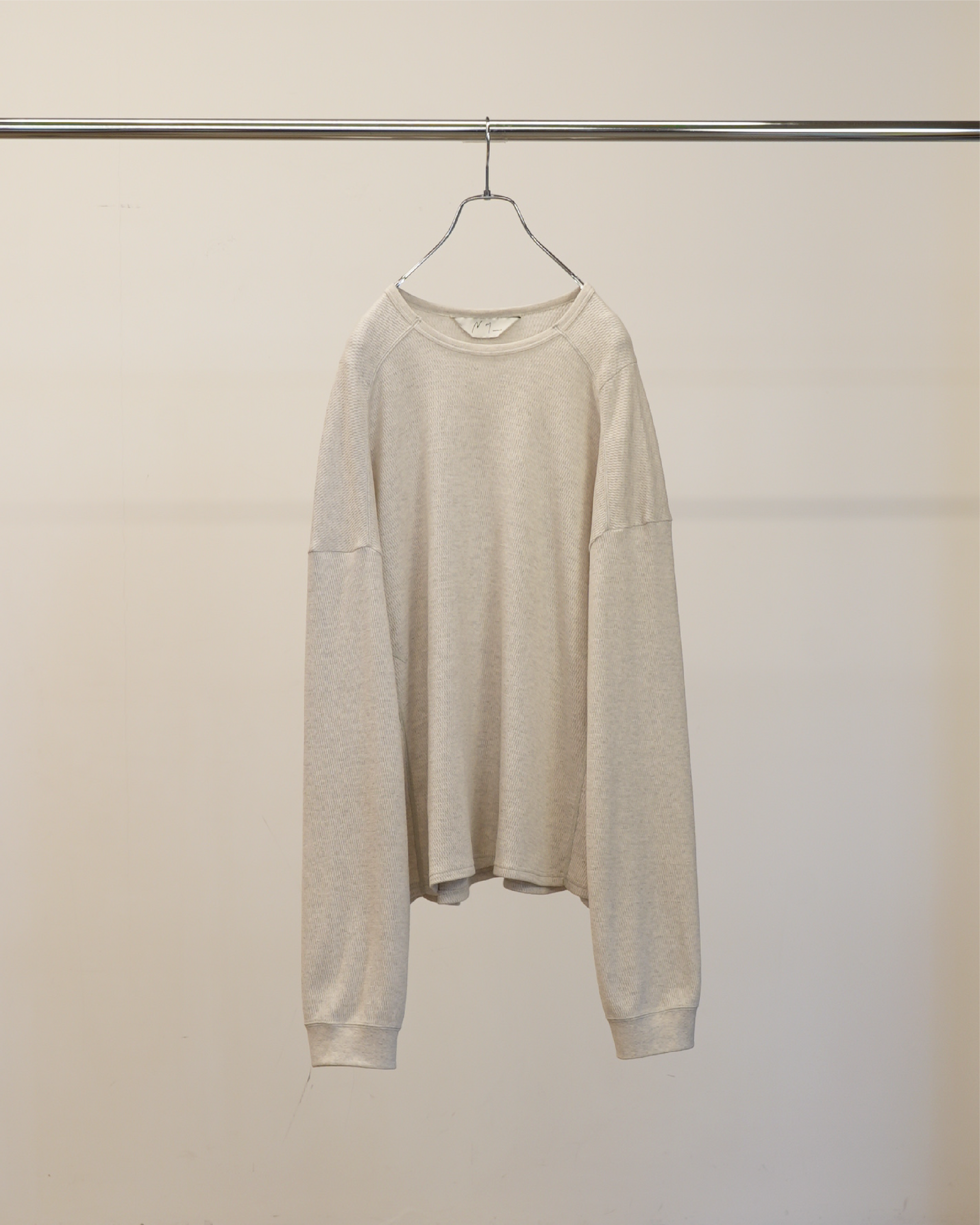 【ANCELLM】WAFFLE CREW NECK LS - HEATHER WHITE
