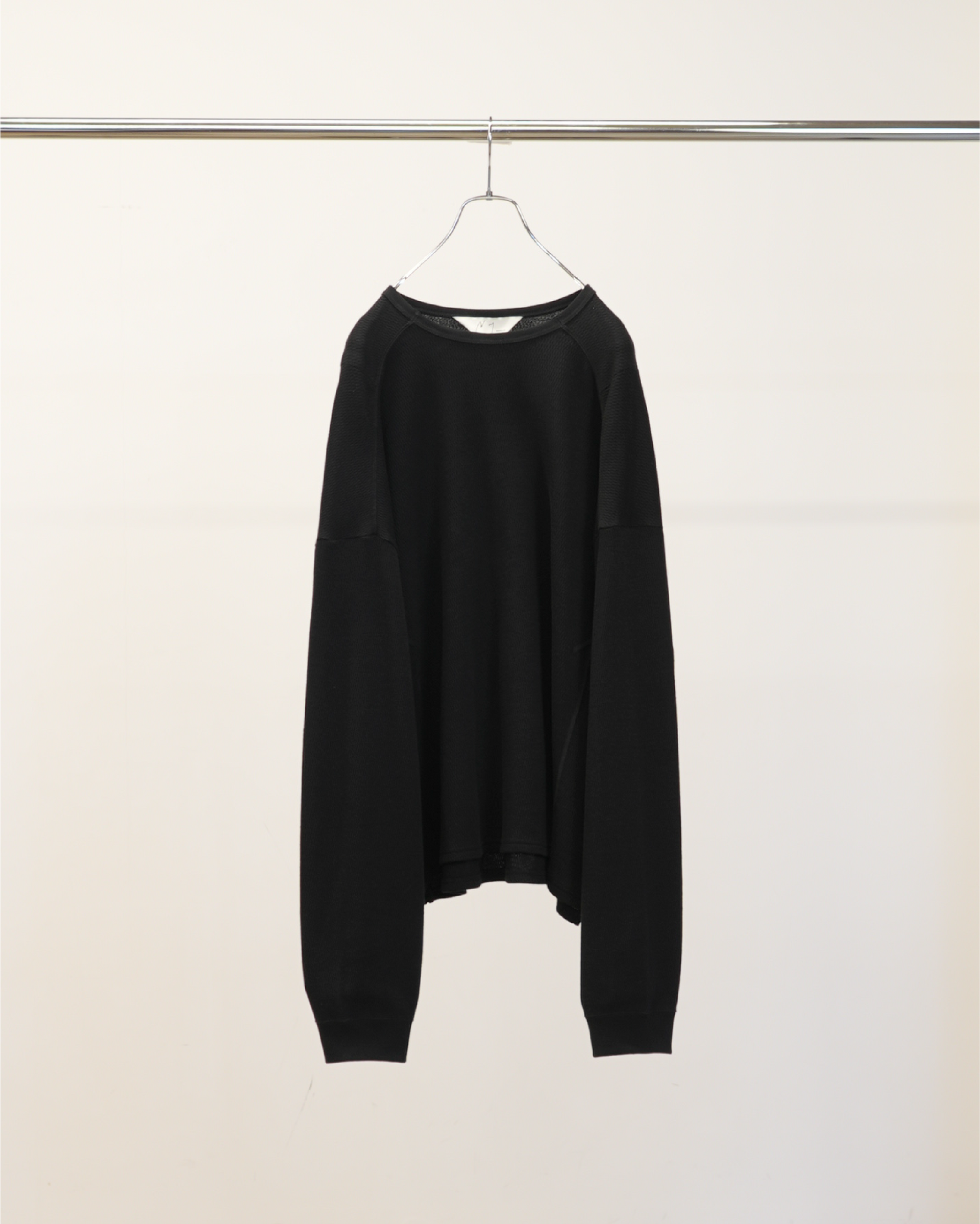 【ANCELLM】WAFFLE CREW NECK LS - BLACK