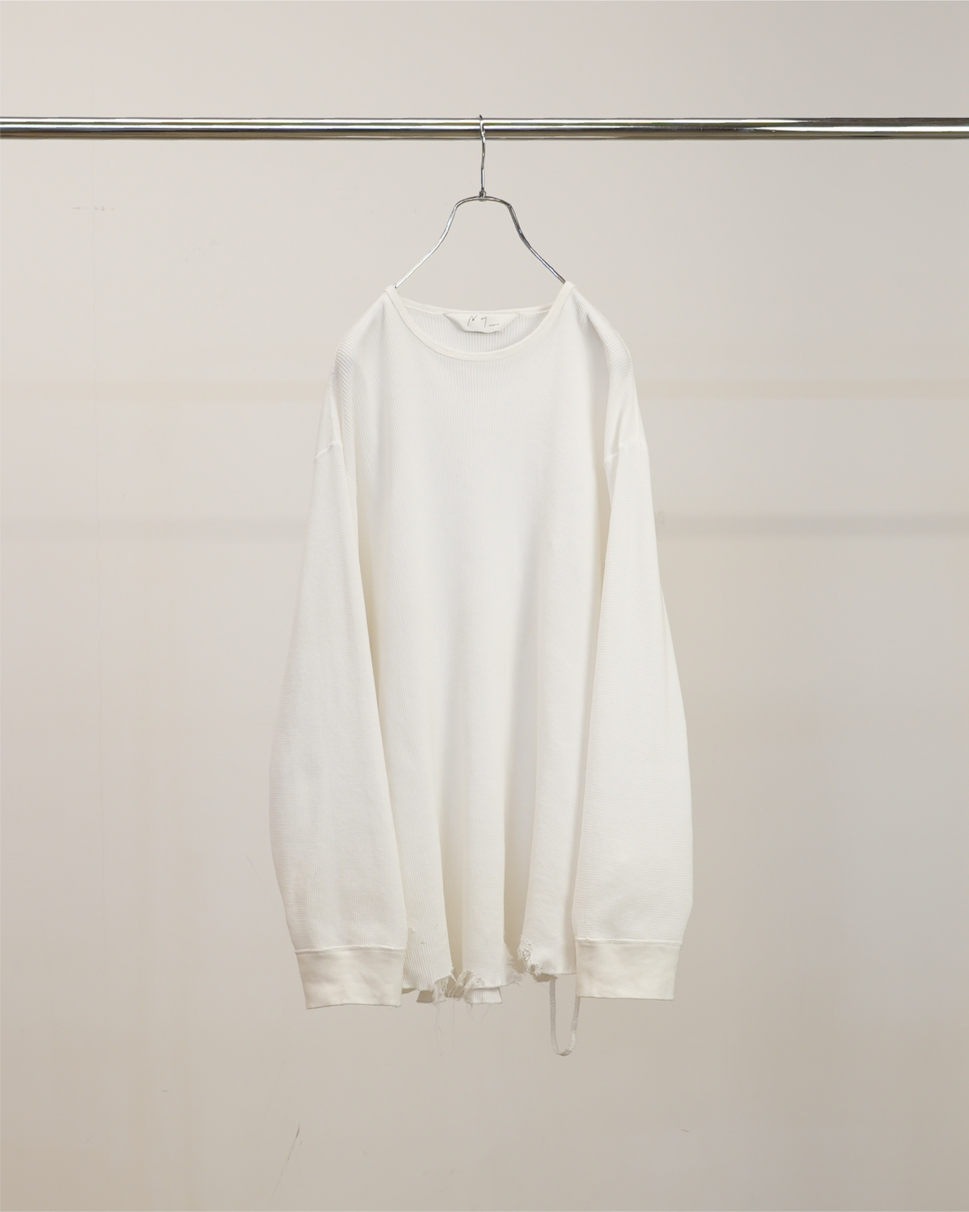 【ANCELLM】DAMAGE WAFFLE CREW LS - WHITE