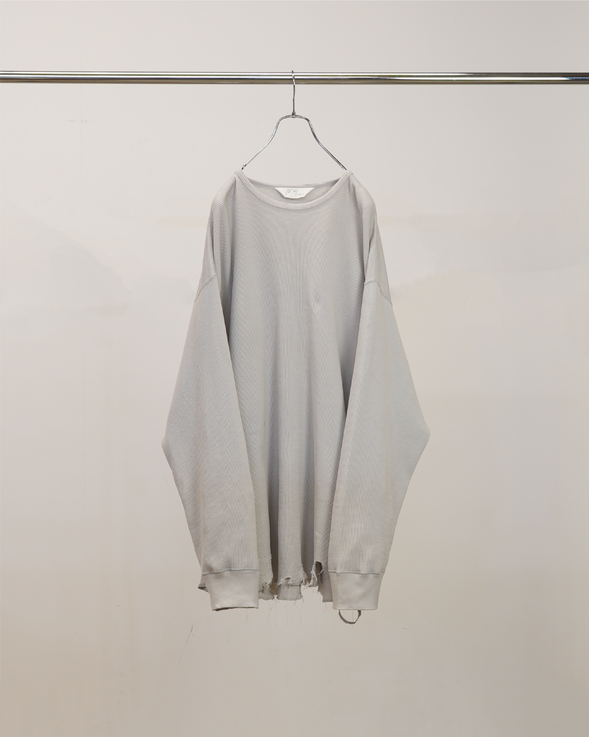 【ANCELLM】DAMAGE WAFFLE CREW LS - GREIGE