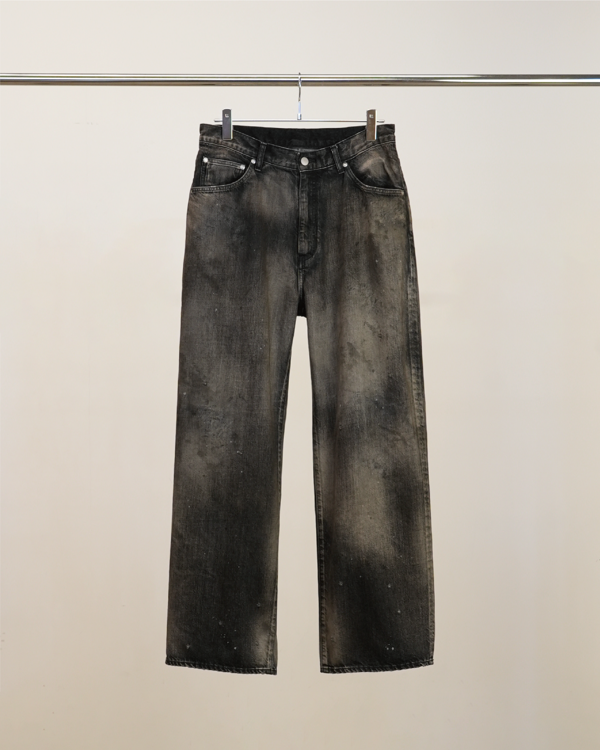 【ANCELLM】AGING MIDDLE STRAIGHT 5P DENIM PANTS - BLACK