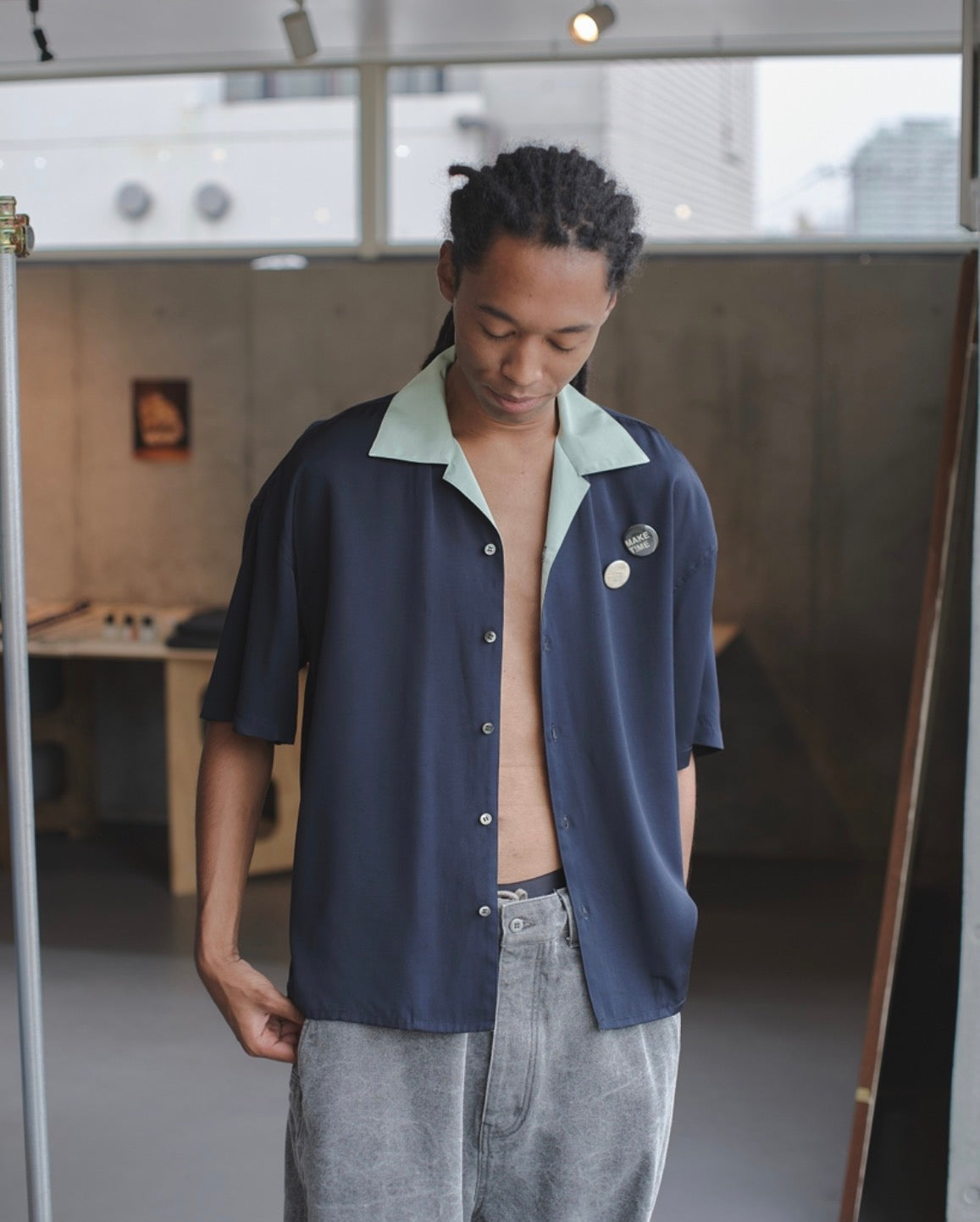 【REFOMED】FRAMER S/S SHIRT - NAVY