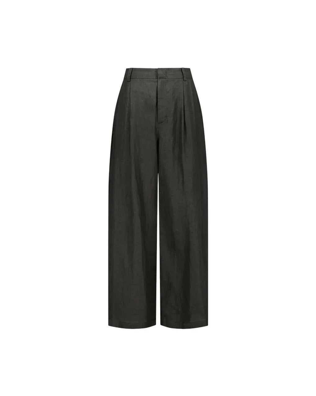 【AMOMENTO】LINEN TWO TUCK WIDE PANTS - KHAKI GRAY