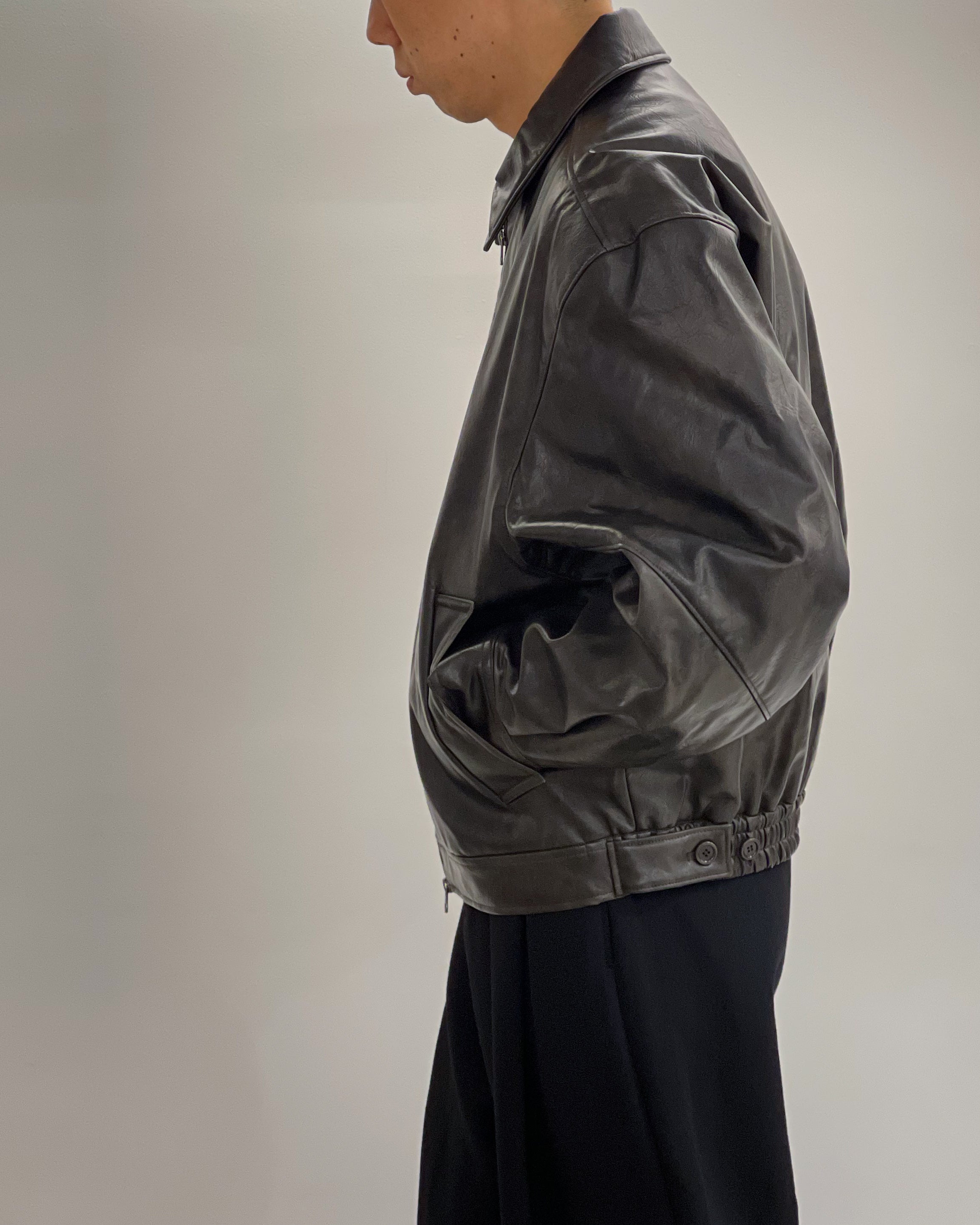 AMOMENTO】SYNTHETIC LEATHER BLOUSON - BLACK