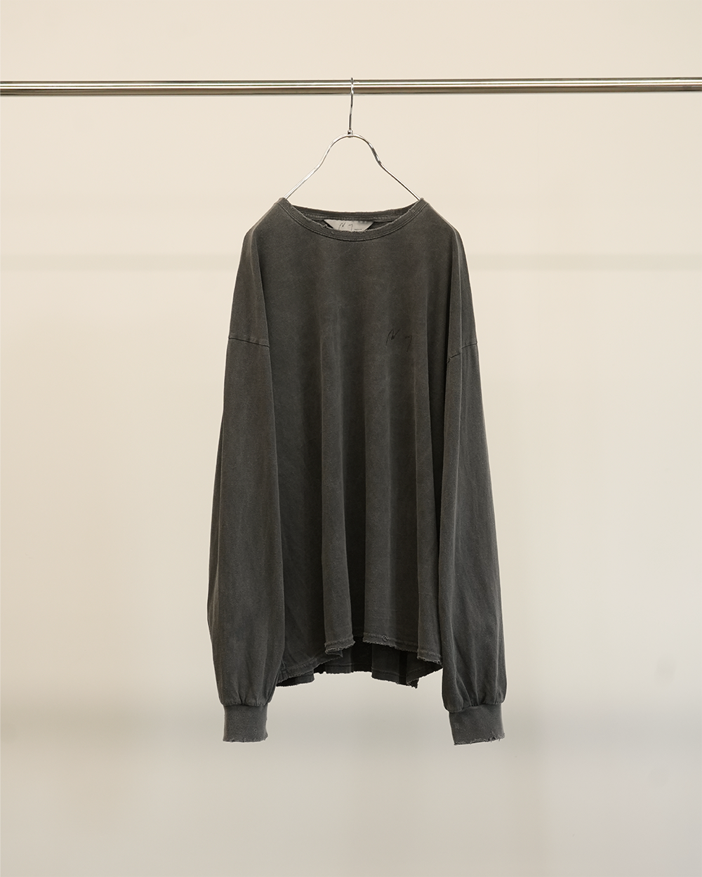 【ANCELLM】EMBROIDERY DYED LS T-SHIRT - BLACK