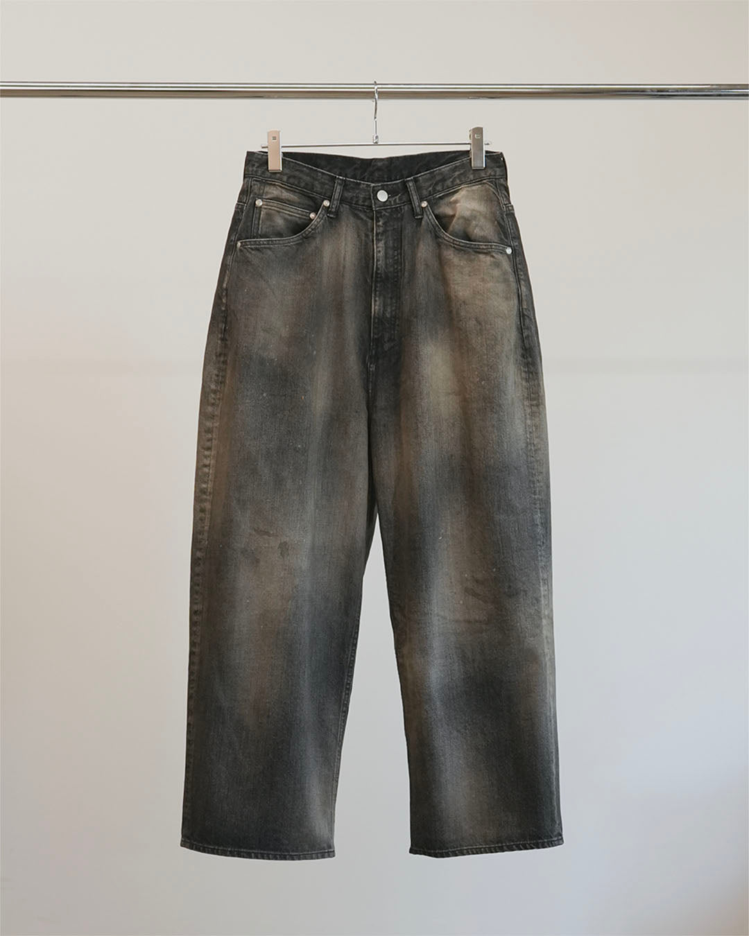 【ANCELLM】 AGING WIDE 5P DENIM PANTS - BLACK