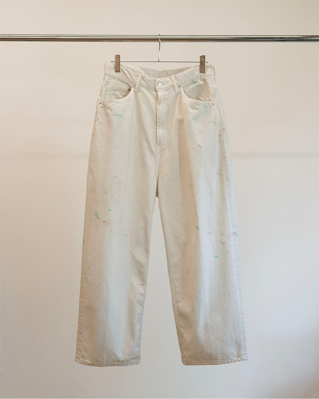 【ANCELLM】 AGING WIDE 5P DENIM PANTS - WHITE